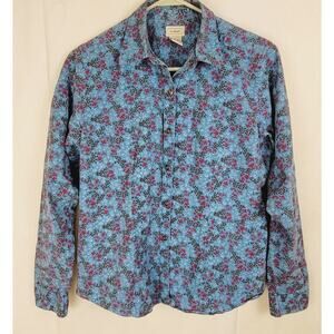 L.L. Bean blue floral button up top Size Med women cottagecore dainty feminine